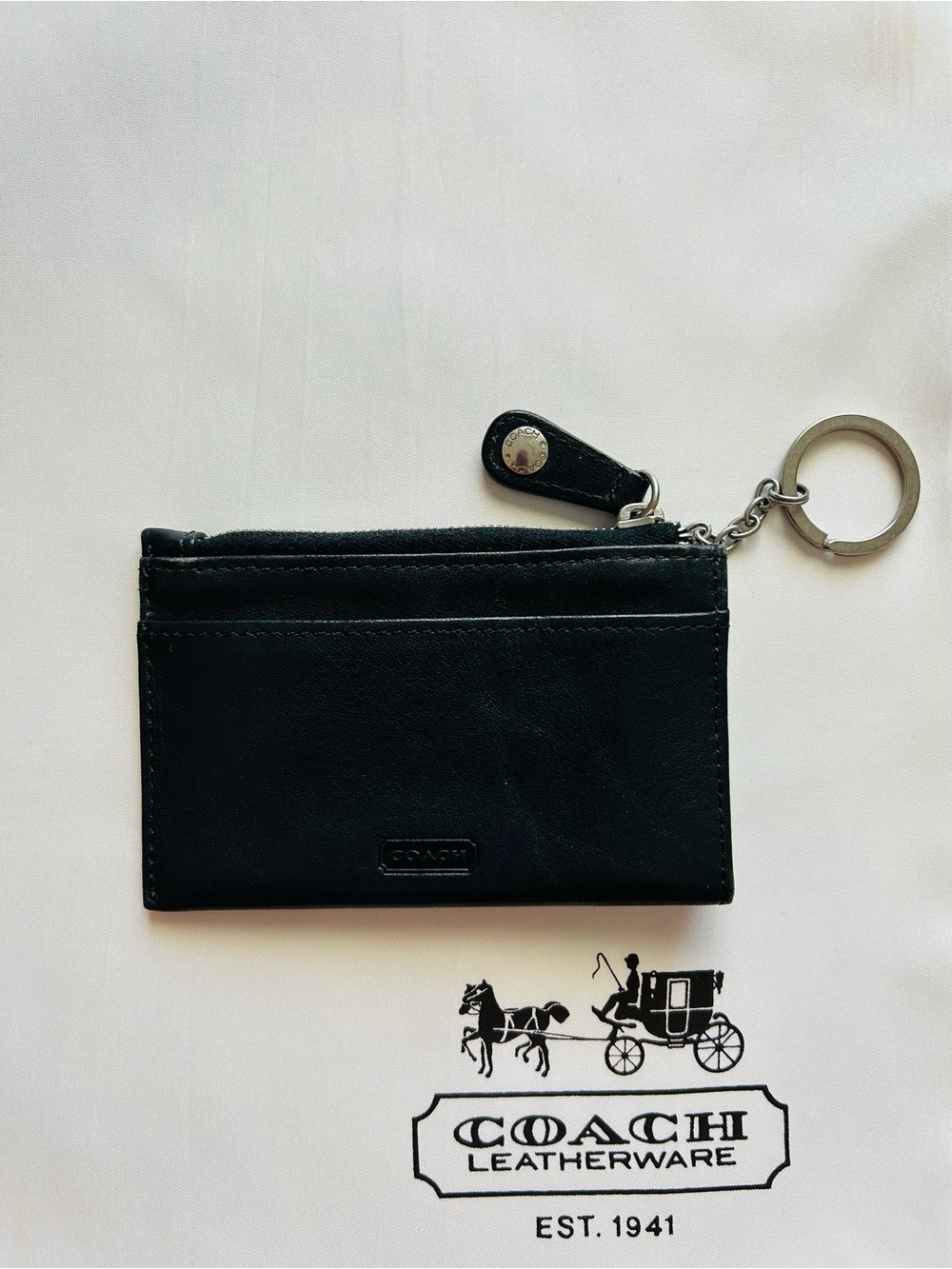 🖤Coach🖤 Black Leather Key & Card Holder with Silver Keyring